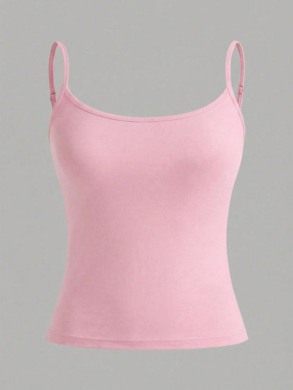 EZwear 3pcs/Set Women's Spaghetti Strap Cropped Camisole, Fitted Tank Tops For Summer, Pink/Yellow/Purple Pastel Women 3 Pack Cami Top