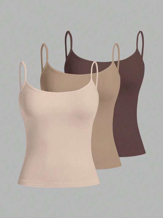 EZwear 3pcs Women Camisole Crop Top, Sexy & Tight Fit, Suitable For Summer Back To School