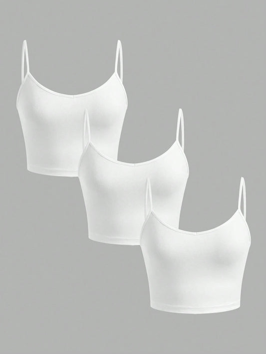 EZwear 3pcs Women's Tight Fitting Cropped Casual Camisole Top Spring Beach