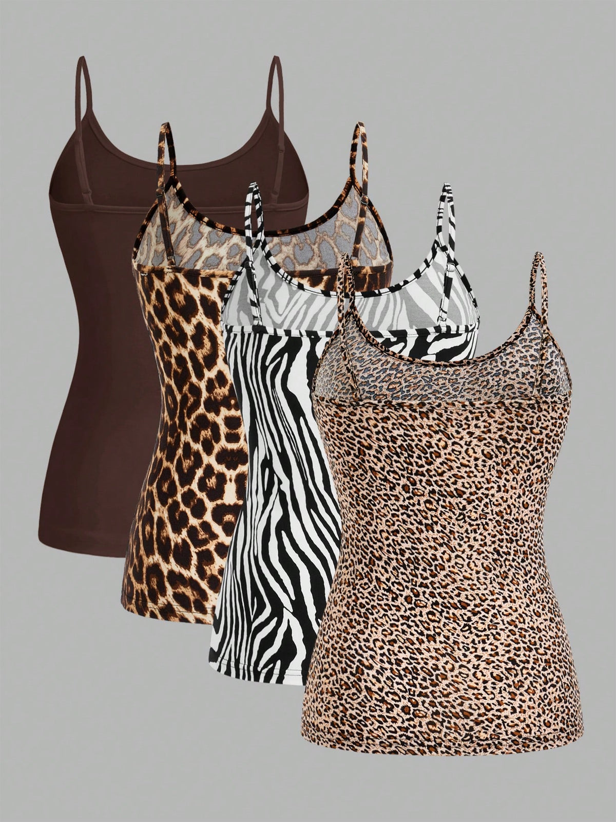 EZwear 4pcs Leopard & Zebra Printed Casual Minimalist Camisole Crop Top For Women, Suitable For Summer Back To School