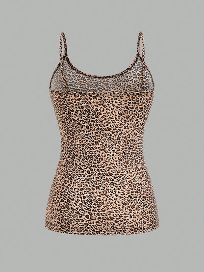 EZwear 4pcs Leopard & Zebra Printed Casual Minimalist Camisole Crop Top For Women, Suitable For Summer Back To School