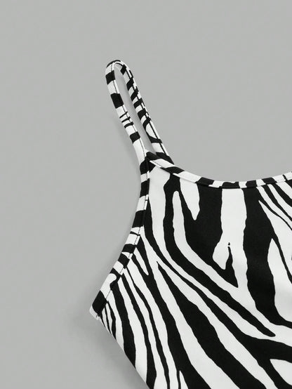 EZwear 4pcs Leopard & Zebra Printed Casual Minimalist Camisole Crop Top For Women, Suitable For Summer Back To School