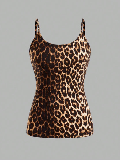 EZwear 4pcs Leopard & Zebra Printed Casual Minimalist Camisole Crop Top For Women, Suitable For Summer Back To School