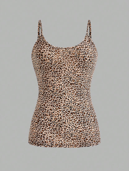 EZwear 4pcs Leopard & Zebra Printed Casual Minimalist Camisole Crop Top For Women, Suitable For Summer Back To School
