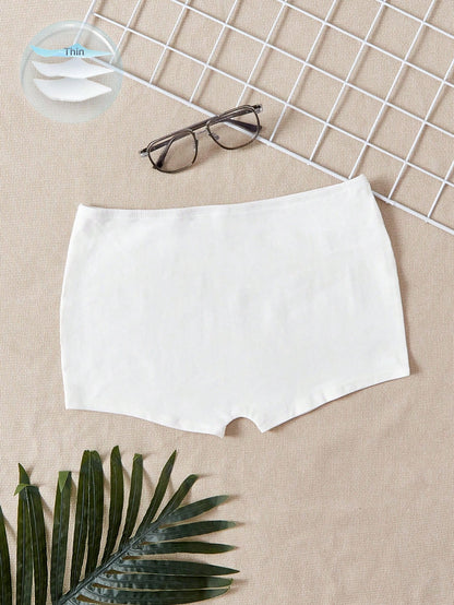 EZwear Solid Elastic Waist Casual Biker Shorts