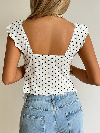 EZwear Summer Outfits White With Black Polka Dots Top Fashionable Casual Romantic Elegant 1920s Vintage Sweetheart Collar Base Women Tank Vacation