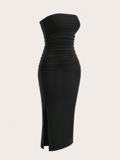 EZwear Two-Piece Set Knitted Split Strapless Dress,Summer Dresses For Women