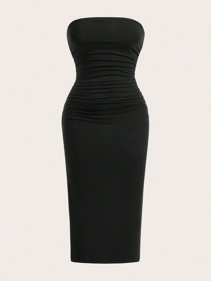 EZwear Two-Piece Set Knitted Split Strapless Dress,Summer Dresses For Women