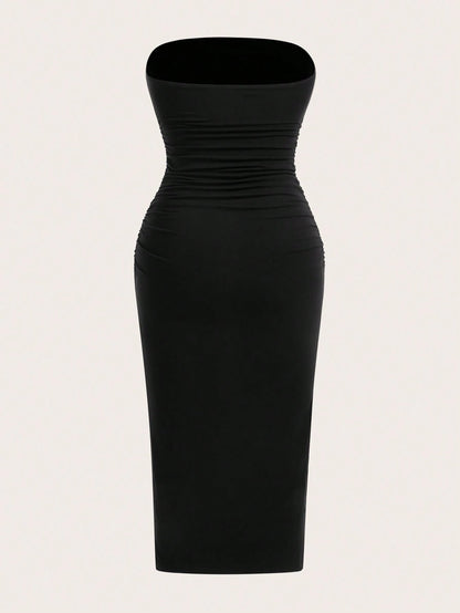 EZwear Two-Piece Set Knitted Split Strapless Dress,Summer Dresses For Women