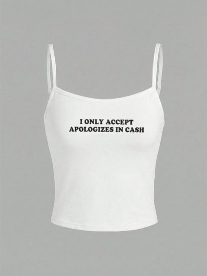 EZwear Women's Casual Sexy Slogan Print White Camisole Tank Top, Suitable For Summer Cool Clothes Cute Clothes Artsy Clothes Aesthetic Clothes