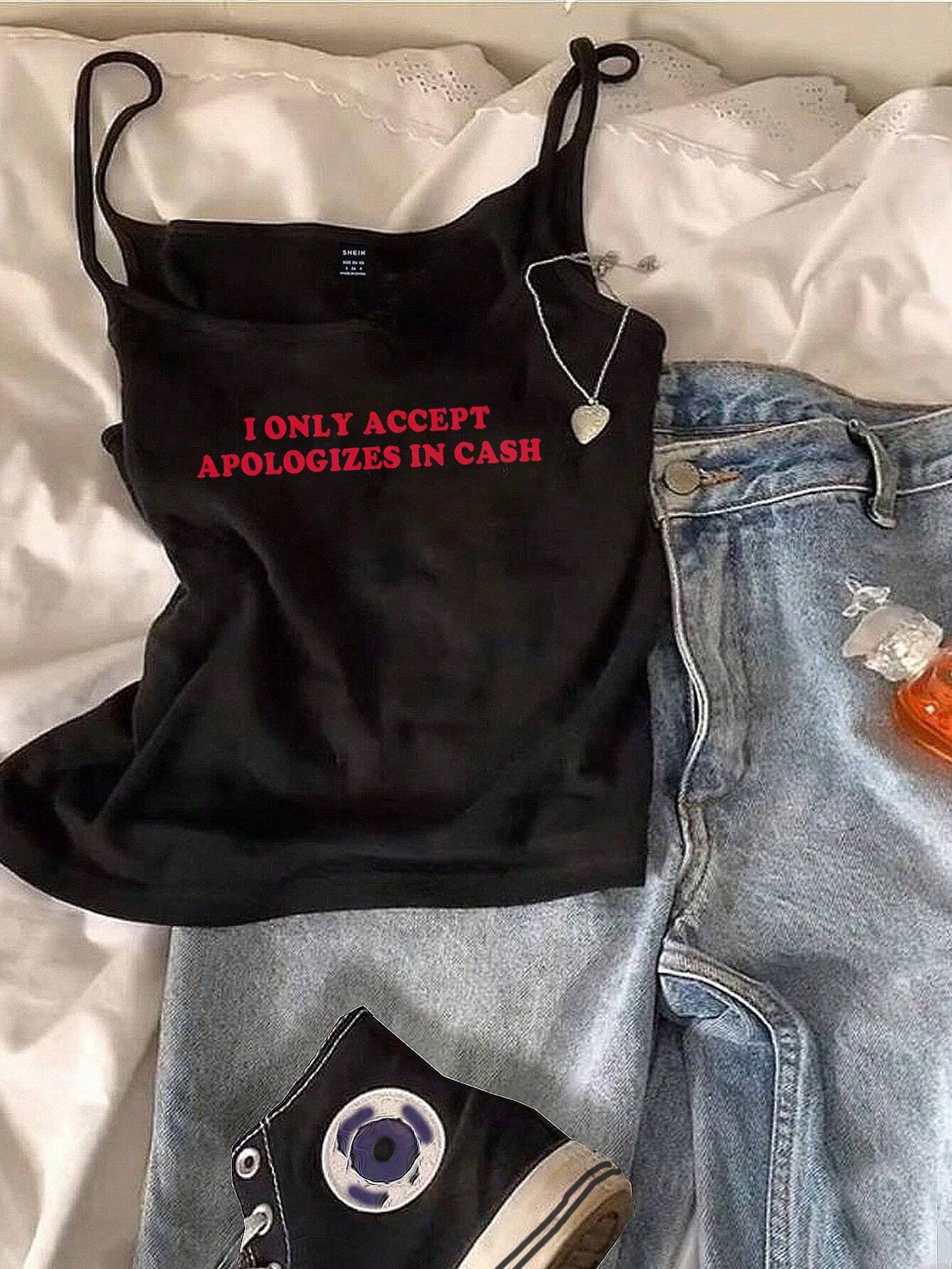 EZwear Women's Casual Sexy Slogan Print White Camisole Tank Top, Suitable For Summer Cool Clothes Cute Clothes Artsy Clothes Aesthetic Clothes