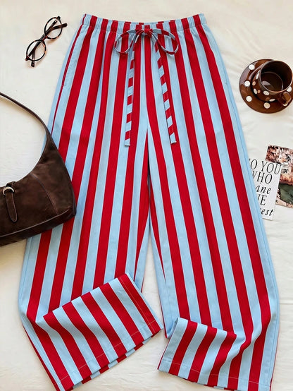 EZwear Women's Casual Tie Waist Straight Leg Long Pants Suitable For Summer