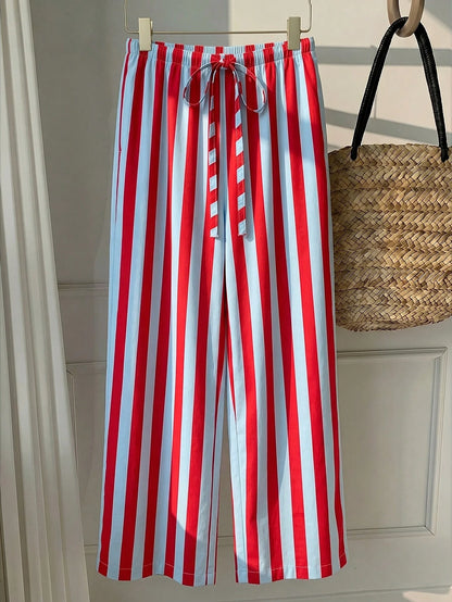 EZwear Women's Casual Tie Waist Straight Leg Long Pants Suitable For Summer