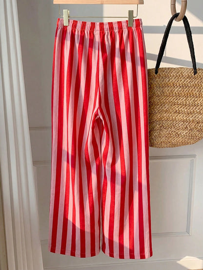 EZwear Women's Casual Tie Waist Straight Leg Long Pants Suitable For Summer