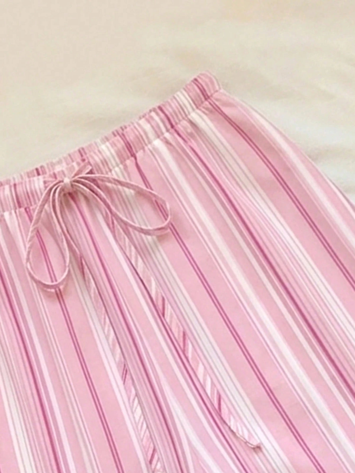 EZwear Women's Casual Waist Tie Straight Leg Pants, Suitable For Summer, Pink Striped Trousers, Women's Summer Clothing