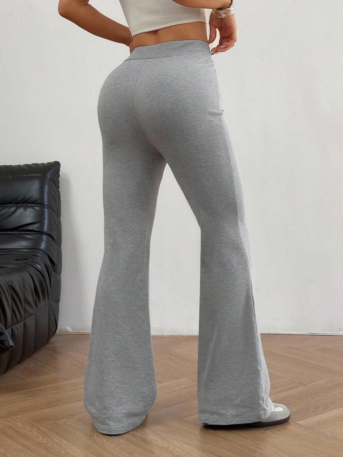 EZwear Women's Knitted Embroidered Flare Pants, Apricot Color, Summer Sweat Wide Leg Sweatpants Comfy Lounge Drawstring Lace Up Beige Women