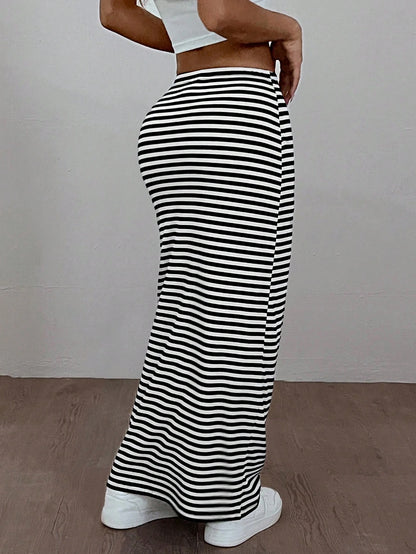 EZwear Women'S Striped Knit Tight-Fit Knee-Length Skirt