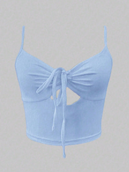 EZwear Women Solid Color Front Tie Ruffle Sexy Camisole