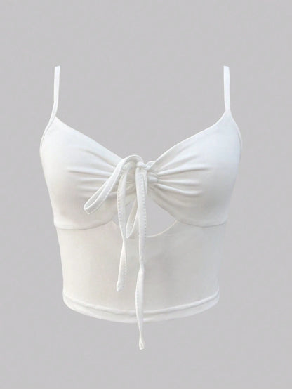EZwear Women Solid Color Front Tie Ruffle Sexy Camisole