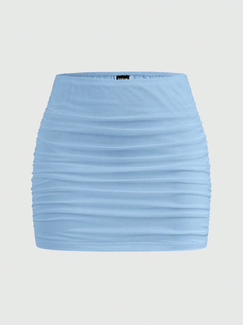 EZwear Women Solid Color Mesh Double Layer Sheer Bodycon Mini Skirt