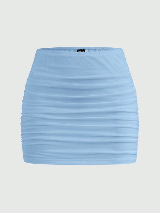 EZwear Women Solid Color Mesh Double Layer Sheer Bodycon Mini Skirt