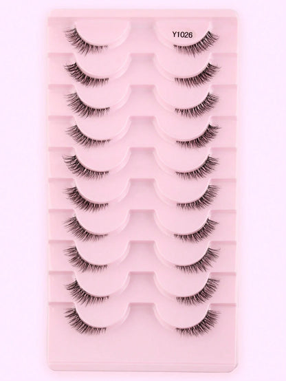 False Eyelashes, 10 Pairs/Box Mini And Cute Super Short Half Eye Lashes With Thin And Transparent Stems, Lengthened End, Natural Curly Appearance, Reusable And Ideal For Girls With Small Eyes. Suitabl