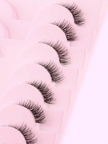 False Eyelashes, 10 Pairs/Box Mini And Cute Super Short Half Eye Lashes With Thin And Transparent Stems, Lengthened End, Natural Curly Appearance, Reusable And Ideal For Girls With Small Eyes. Suitabl