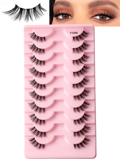 False Eyelashes, 10 Pairs/Box Mini And Cute Super Short Half Eye Lashes With Thin And Transparent Stems, Lengthened End, Natural Curly Appearance, Reusable And Ideal For Girls With Small Eyes. Suitabl