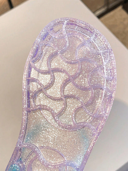 Fashion Kid Girls Princess Heart Charm Sandals, Jelly Hollow Breathable Summer Children Beach Shoes For Outdoor Play