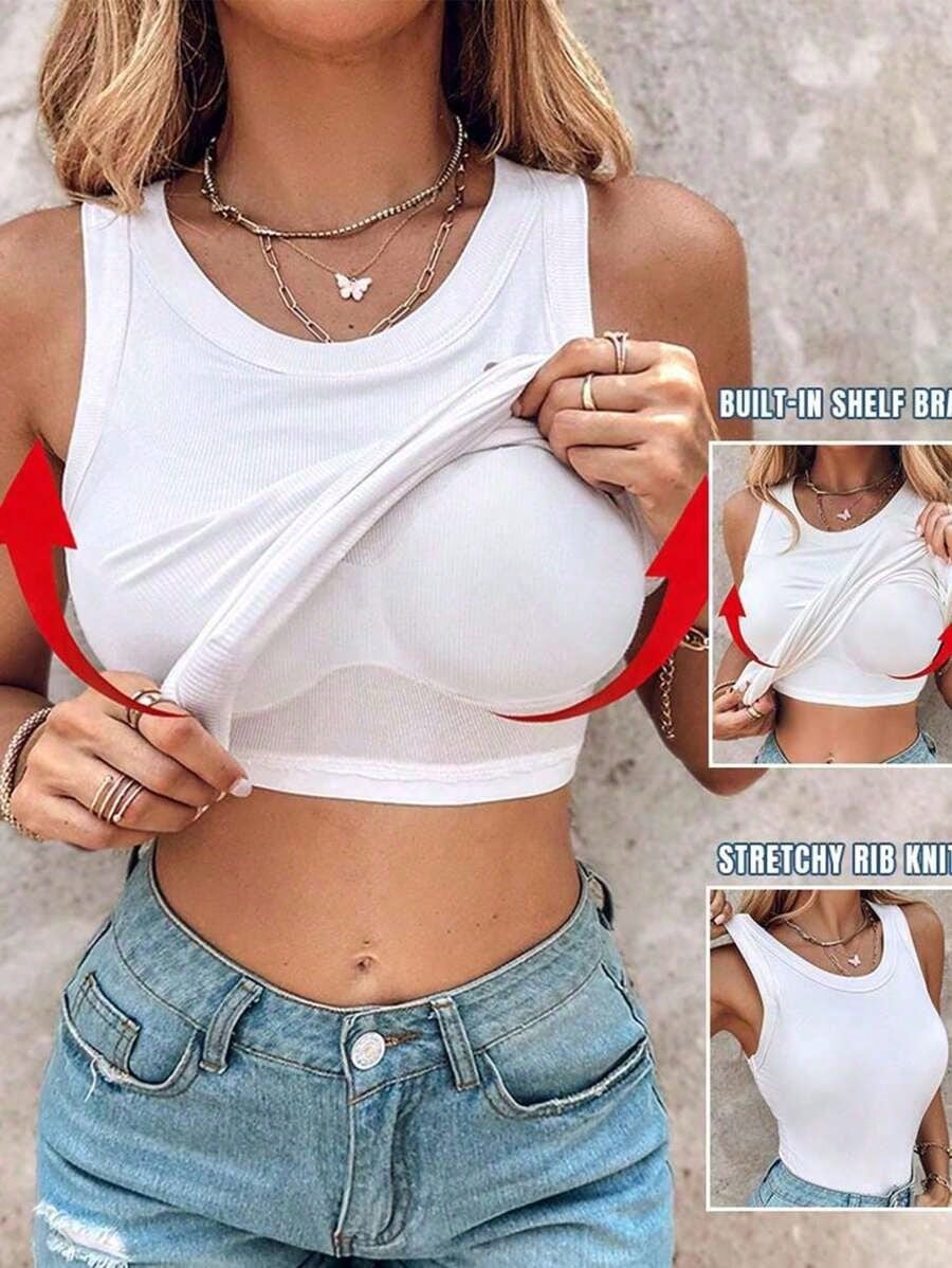 Fashion Solid Sleeveless Vest Women Casual Slim Fit Basic Tank Top Summer Daily Party Wear, White Top, Gym Clothes Women, Clothes, Lingerie For Women