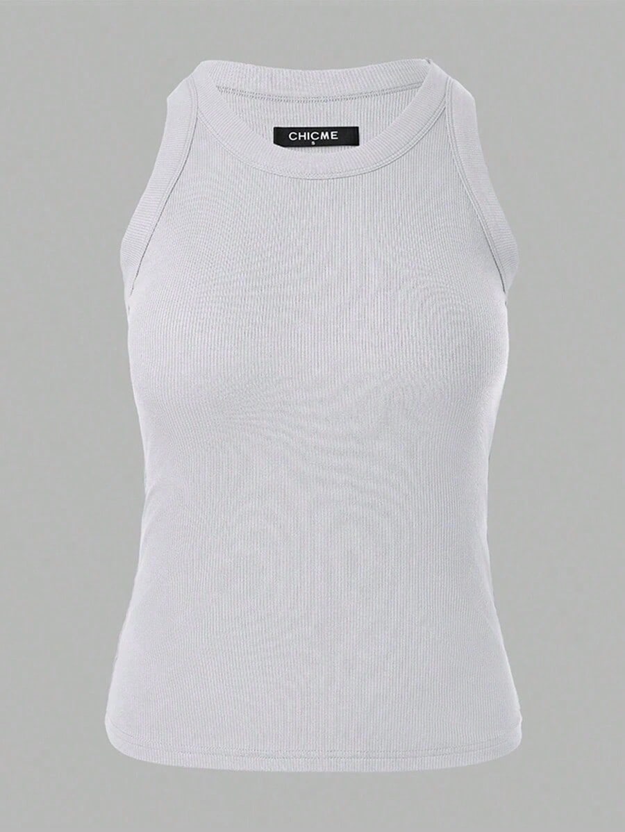 Fashion Solid Sleeveless Vest Women Casual Slim Fit Basic Tank Top Summer Daily Party Wear, White Top, Gym Clothes Women, Clothes, Lingerie For Women
