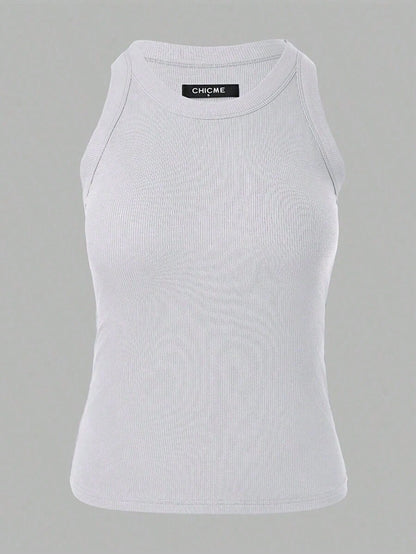 Fashion Solid Sleeveless Vest Women Casual Slim Fit Basic Tank Top Summer Daily Party Wear, White Top, Gym Clothes Women, Clothes, Lingerie For Women