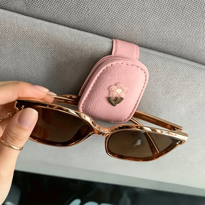 Fashionable Eyeglass Holder Clip, Embroidered Floral Design, Creative Car Visor Clip, Multi-Functional Ticket Clip, Bill And Card Organizer, Car Interior Eyewear Storage, Fun Decorative Accessory, Con