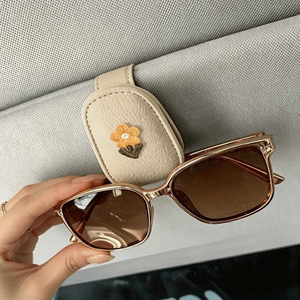 Fashionable Eyeglass Holder Clip, Embroidered Floral Design, Creative Car Visor Clip, Multi-Functional Ticket Clip, Bill And Card Organizer, Car Interior Eyewear Storage, Fun Decorative Accessory, Con