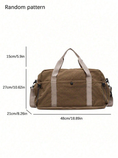 Fashionable Plaid Print Multi-Functional Luggage Bag, Minimalist Casual Retro Multi-Pocket Storage Bag With Wet And Dry Separation Compartment, Unique Design, Large Capacity, Lightweight, Foldable And
