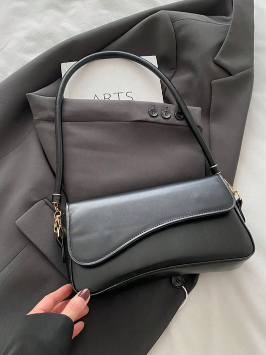 Fashionable Solid Color Asymmetrical Flap Vintage Minimalist Elegant Shoulder Bag, Vintage Bag