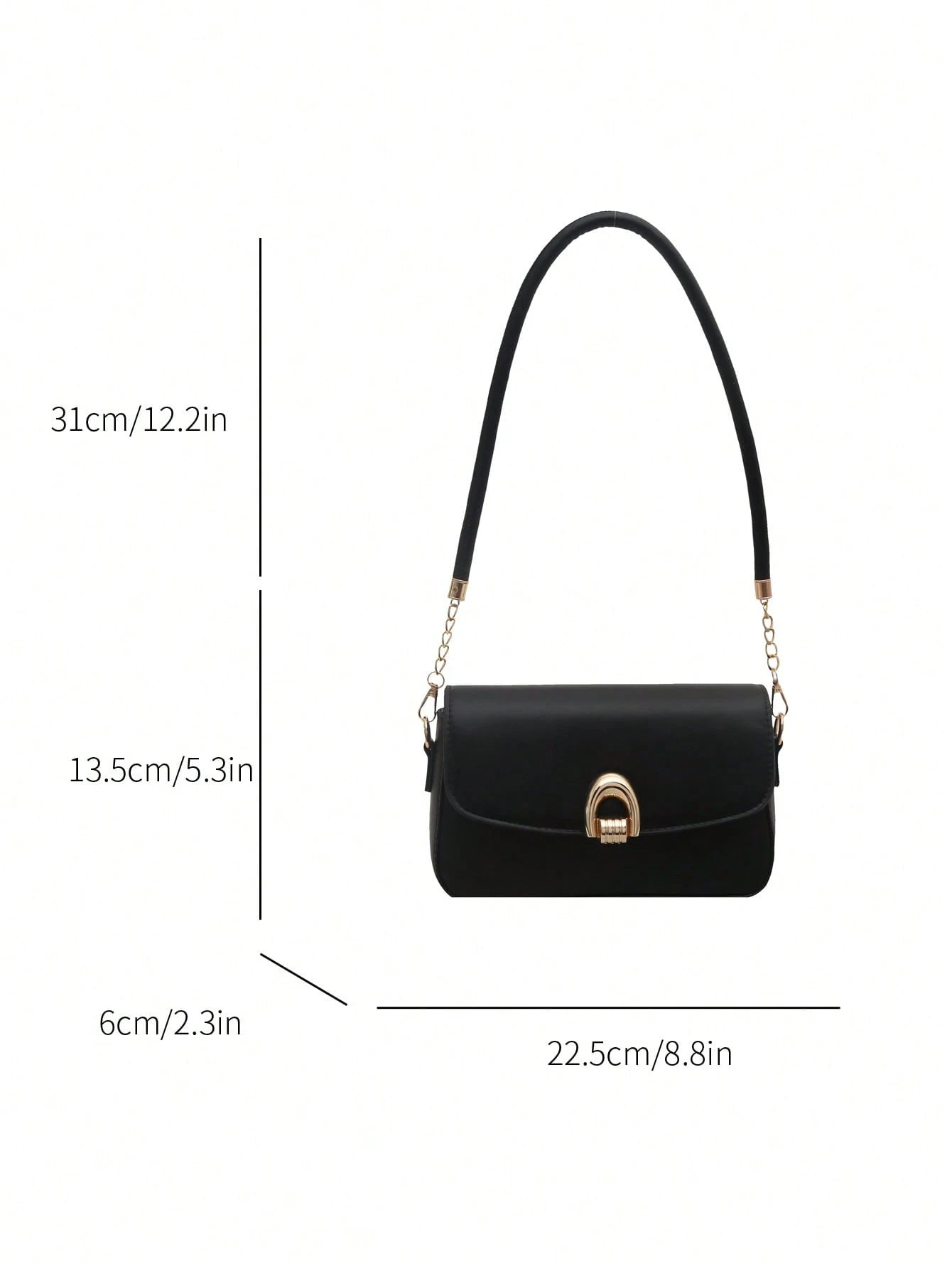 Fashionable Solid Color Metal Decor Multi-Functional Underarm Shoulder Bag, Suitable For Shopping