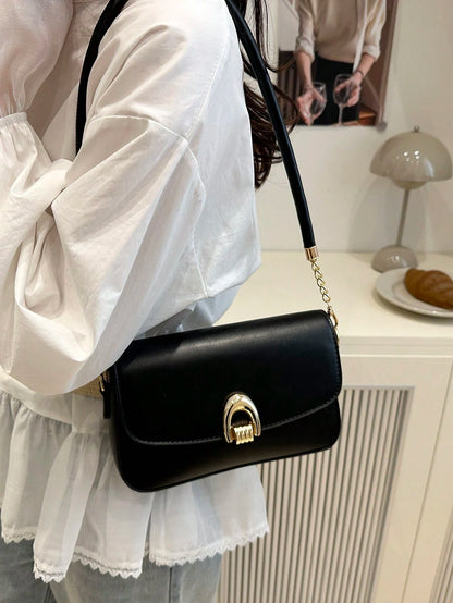 Fashionable Solid Color Metal Decor Multi-Functional Underarm Shoulder Bag, Suitable For Shopping