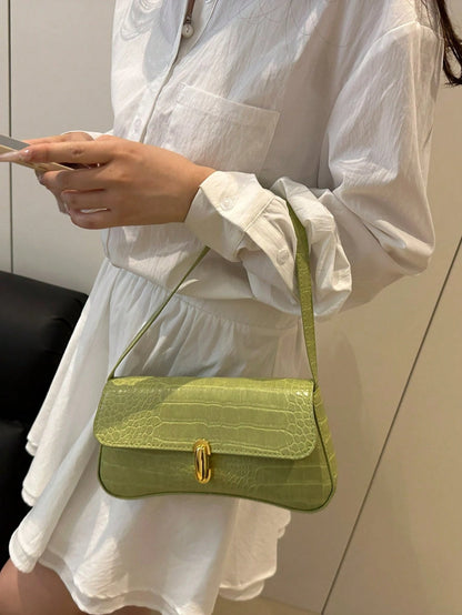Fashionable Solid Color Metal Decor Shoulder Bag, Minimalist Elegant Style Underarm Handbag, Suitable For Shopping, Wallet, Young Women, College Students, Career Starters, Office Ladies. It's Great Fo
