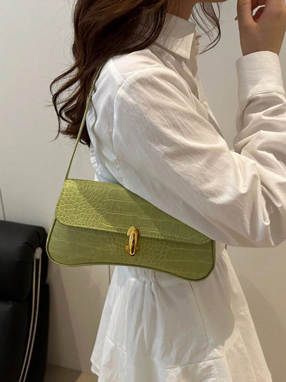 Fashionable Solid Color Metal Decor Shoulder Bag, Minimalist Elegant Style Underarm Handbag, Suitable For Shopping, Wallet, Young Women, College Students, Career Starters, Office Ladies. It's Great Fo