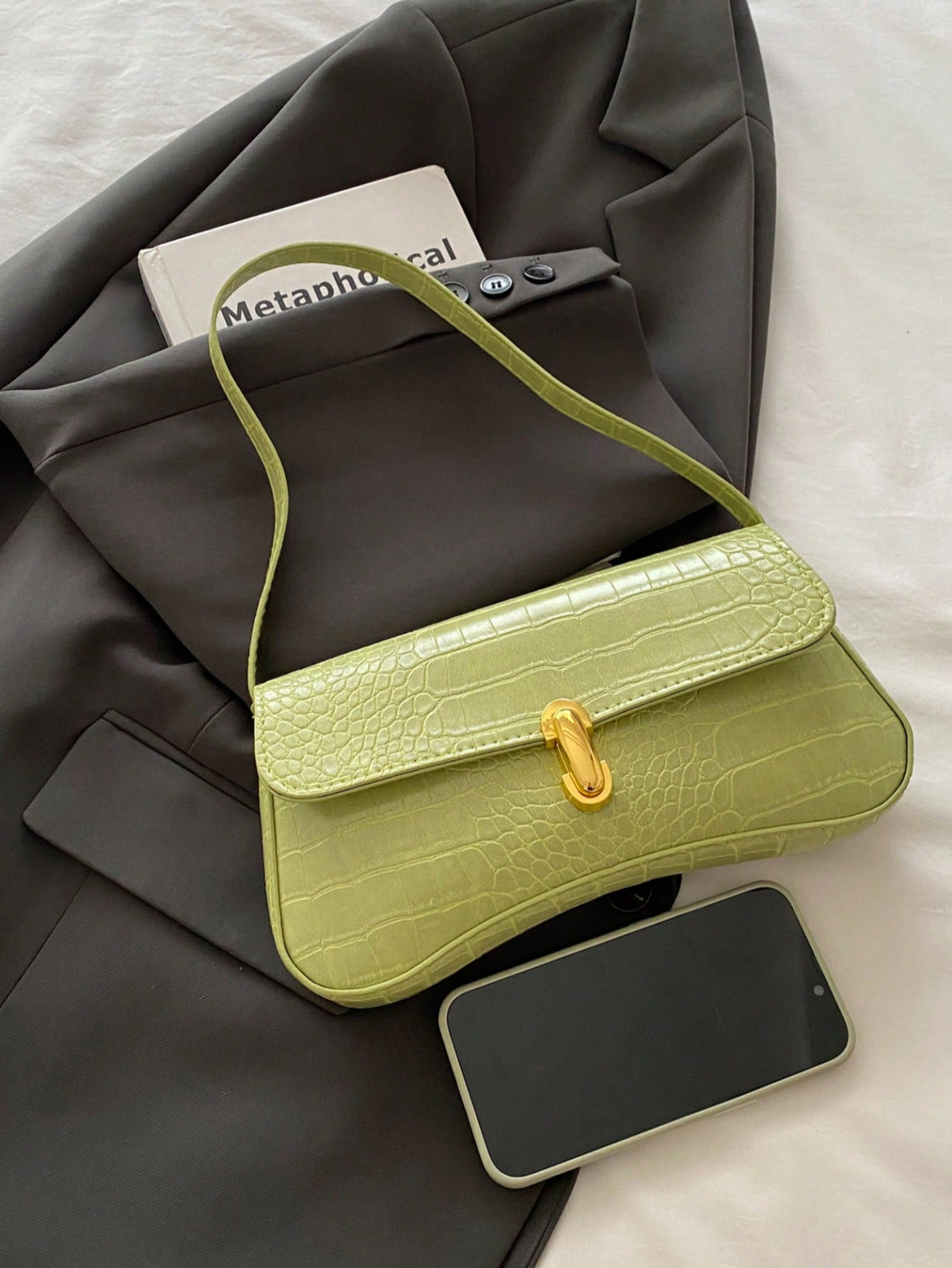 Fashionable Solid Color Metal Decor Shoulder Bag, Minimalist Elegant Style Underarm Handbag, Suitable For Shopping, Wallet, Young Women, College Students, Career Starters, Office Ladies. It's Great Fo