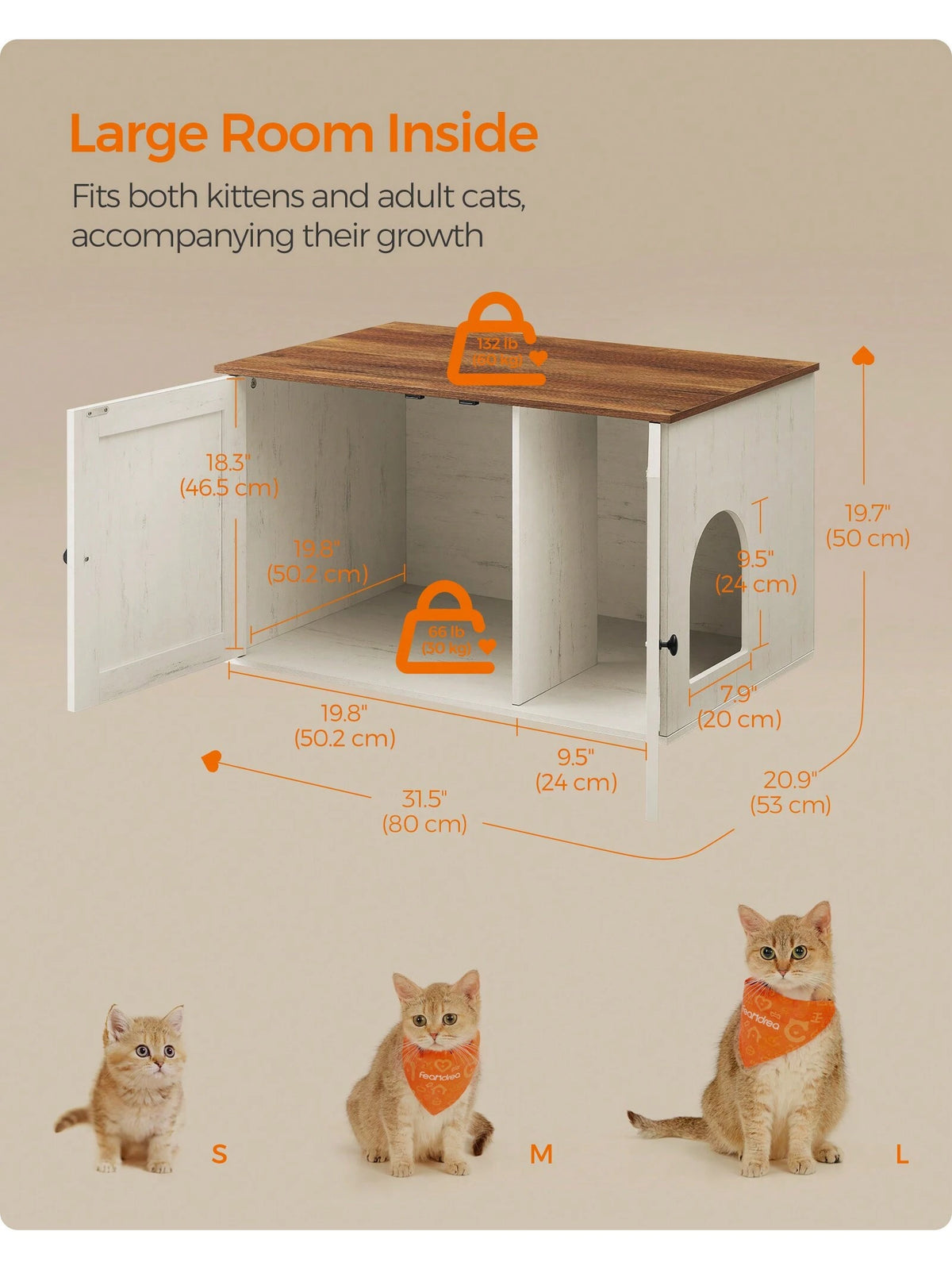 Feandrea Cat Litter Box Enclosure, Litter Box Furniture Hidden With Removable Divider, Indoor Cat House, End Table, 31.5 X 20.9 X 19.7 Inches,Chocolate Brown, Light Grey, White,Ink Black
