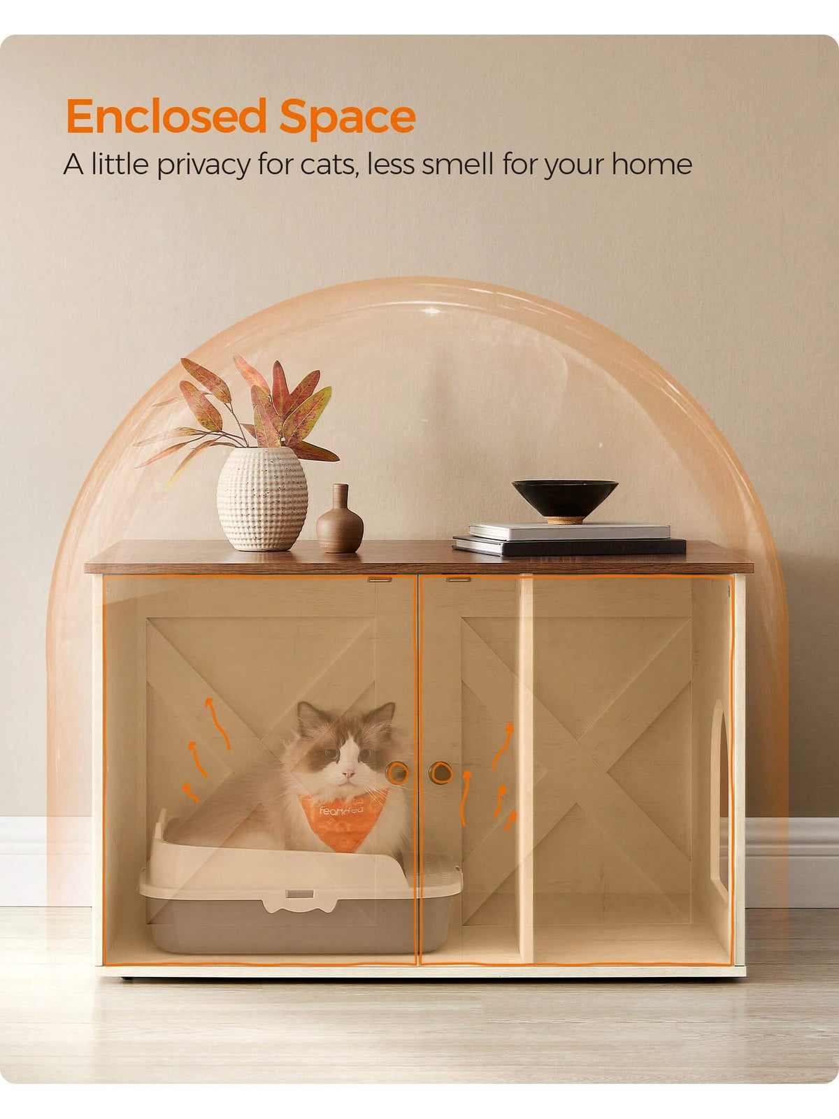 Feandrea Cat Litter Box Enclosure, Litter Box Furniture Hidden With Removable Divider, Indoor Cat House, End Table, 31.5 X 20.9 X 19.7 Inches,Chocolate Brown, Light Grey, White,Ink Black
