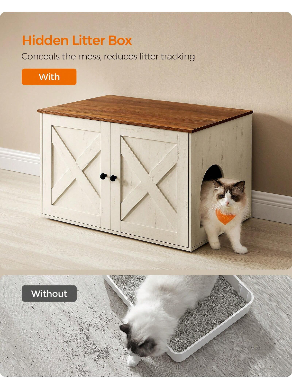 Feandrea Cat Litter Box Enclosure, Litter Box Furniture Hidden With Removable Divider, Indoor Cat House, End Table, 31.5 X 20.9 X 19.7 Inches,Chocolate Brown, Light Grey, White,Ink Black