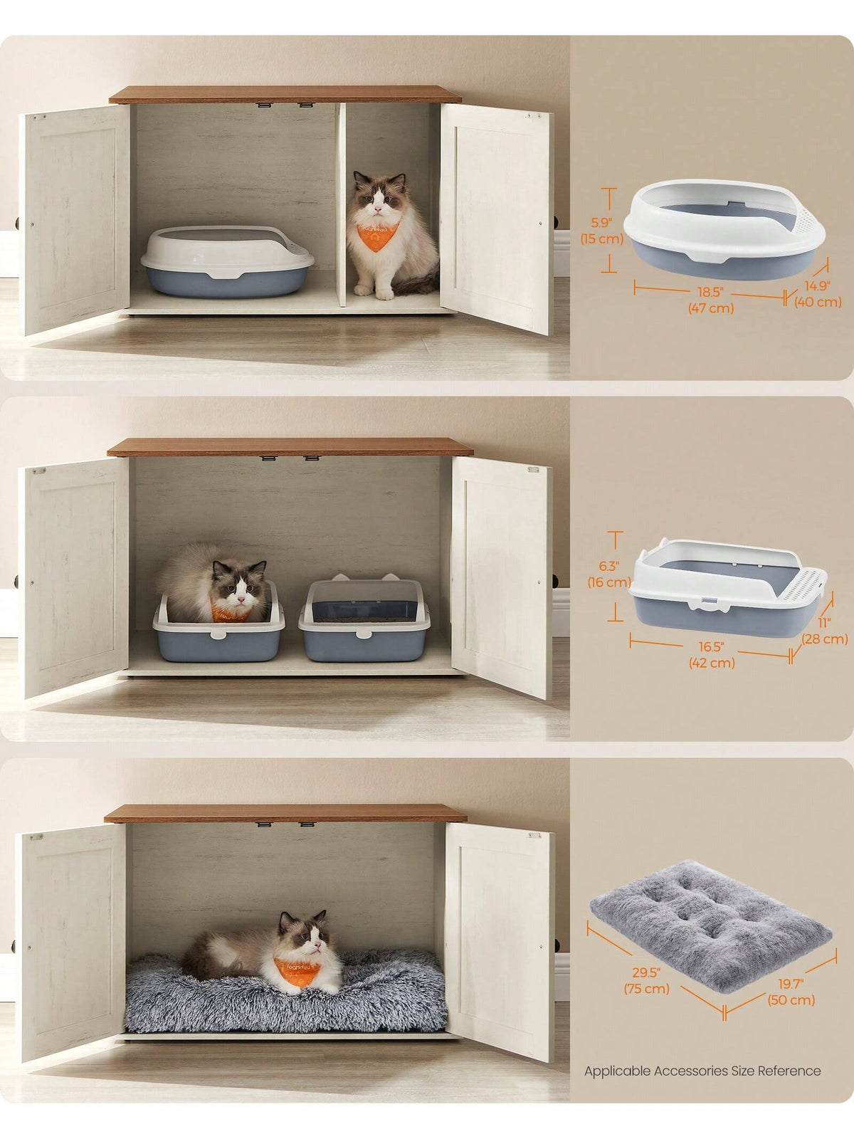 Feandrea Cat Litter Box Enclosure, Litter Box Furniture Hidden With Removable Divider, Indoor Cat House, End Table, 31.5 X 20.9 X 19.7 Inches,Chocolate Brown, Light Grey, White,Ink Black