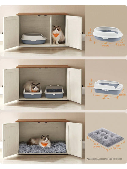 Feandrea Cat Litter Box Enclosure, Litter Box Furniture Hidden With Removable Divider, Indoor Cat House, End Table, 31.5 X 20.9 X 19.7 Inches,Chocolate Brown, Light Grey, White,Ink Black