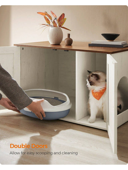 Feandrea Cat Litter Box Enclosure, Litter Box Furniture Hidden With Removable Divider, Indoor Cat House, End Table, 31.5 X 20.9 X 19.7 Inches,Chocolate Brown, Light Grey, White,Ink Black