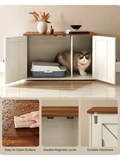 Feandrea Cat Litter Box Enclosure, Litter Box Furniture Hidden With Removable Divider, Indoor Cat House, End Table, 31.5 X 20.9 X 19.7 Inches,Chocolate Brown, Light Grey, White,Ink Black