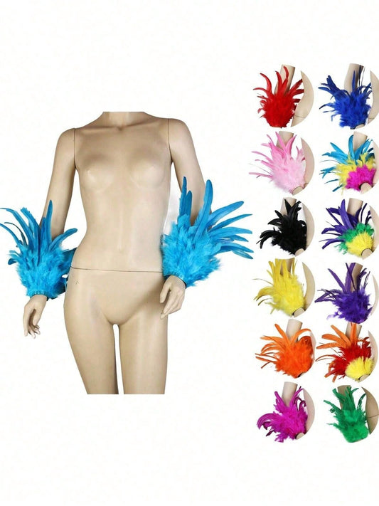 Feather Bracelets And Feather Arm Bands Are Perfect For Girls, Wrist Cuffs, And Are Great For Carnival Parties, Cosplay, And Stage Performance