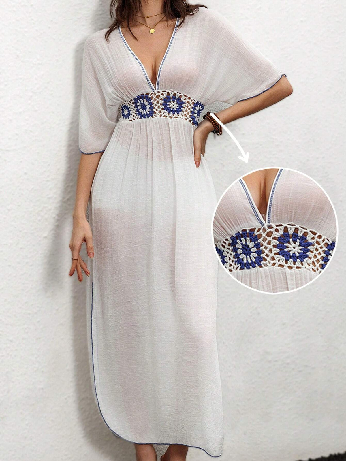 Fembélia Women's Crochet Lace Cover Up And Patchwork Skirt Set Summer